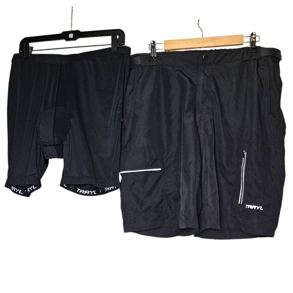 TRAYL NWT Cycling Shorts Set Elite Ryde Padded Liner Black‎ Adjustable Mens XL - Picture 1 of 12